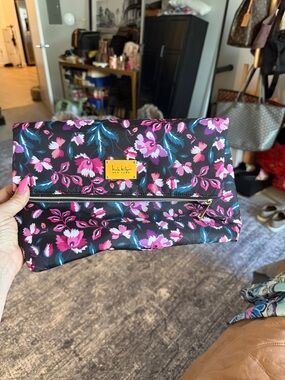 kate spade Black Floral Foldover Toiletrey Bag